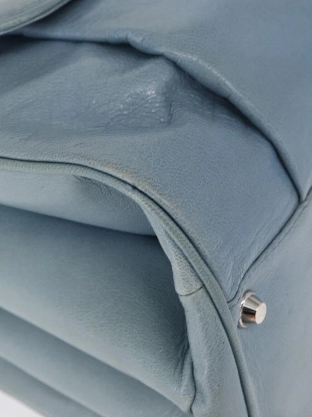 BALENCIAGA Hand Bag Leather Light Blue Silver Auth - Picture 11 of 16